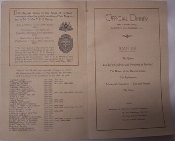 Souvenir - Souvenir - Presentation of the Mayoral Chain, 17th December 1955. Official dinner, 1955