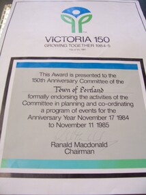 Certificate - Sesquicentenary Certificate, 1985