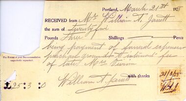 Financial record - Receipt - Funeral expenses, Mrs E Vivian, 21/03/1928