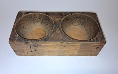 Domestic object - Timber block cheese mould with two holes