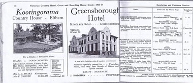 Advertisement, Greensborough Hotel Advertisement 1933-34, 1933-1934