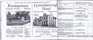 Magazine - Advertisement, Greensborough Hotel Advertisement 1933-34, 1933-1934