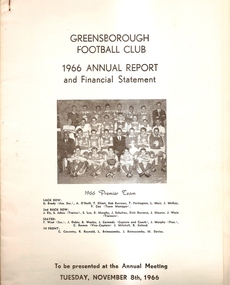 Book - Annual Report, Greensborough Football Club: 1966 Annual Report and financial statement, 08/11/1966