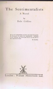Book, The Sentimentalists: a novel by Dale Collins, 1927_
