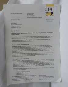 Letter - Correspondence, Banyule City Council, Planning scheme amendments c64 and c77 - improving protection for Banyule's Heritage Places, 26/09/2011