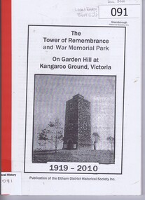 Book, The Tower of Remembrance and War Memorial Park on Garden Hill at Kangaroo Ground, Victoria, 1919o