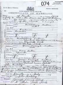 Marriage Certificate, Henry Blackbourn to Florence Emma Stock, 04/07/1906