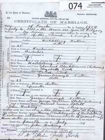 Administrative record - Marriage Certificate, Henry Blackbourn to Florence Emma Stock, 04/07/1906
