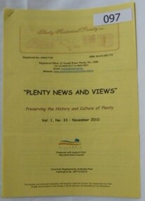 Newsletter, Plenty News and Views. The newsletter of the Plenty Historical Society Inc Vol. 1 No. 33 November 2010, 2010_11