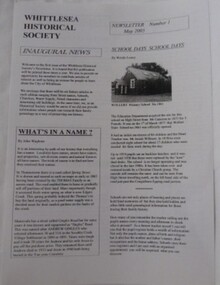 Newsletter, Whittlesea Historical Society Newsletter. May 2005, 2005o