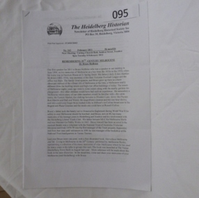Newsletter, Heidelberg Historian: Newsletter of the Heidelberg Historical Society Inc. No. 262 February 2011, 2005o