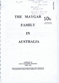 Genealogical document, The Maygar family in Australia, 1790o