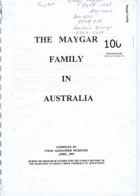 Booklet - Genealogical document, The Maygar family in Australia, 1790o