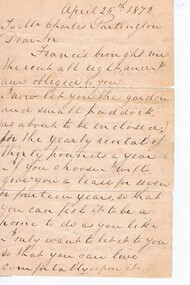 Document - Correspondence, Letter from Frederick Flintoff to Charles Partington 1872, 26/04/1872