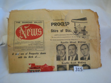 Newspaper, Diamond Valley News, Diamond Valley News. 29 Sept. 1964 : Commemorative edition : Proclamation of the Shire of Diamond Valley, 29/09/1964
