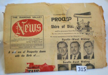 Newspaper, Diamond Valley News, Diamond Valley News. 29 Sept. 1964 : Commemorative edition : Proclamation of the Shire of Diamond Valley, 29/09/1964