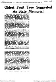 Article - Newspaper Clipping (copy), Oldest fruit tree suggested as state memorial, 07/09/1937