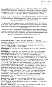 Document - Genealogical Document, Anthony Beale and family, 1808o