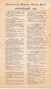 Folder, Greensborough Methodist Sunday School Anniversary 1950, 1950s