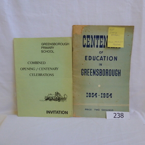 Booklet, Centenary of Education in Greensborough; 1854-1954 [Gr2062], 1954