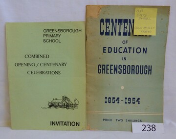 Booklet, Centenary of Education in Greensborough; 1854-1954 [Gr2062], 1954