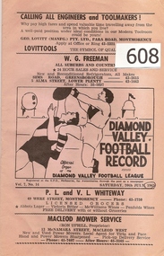 Booklet, Diamond Valley Football Record, 20/07/1963