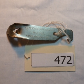 Bottle opener, Bottle opener from Greensborough Hotel, 1970c