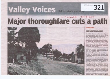 Newspaper clipping, Major Thoroughfare Cuts a Path, 30/3/2011
