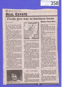 Newspaper clipping, Fields give way to business boom, 1993_