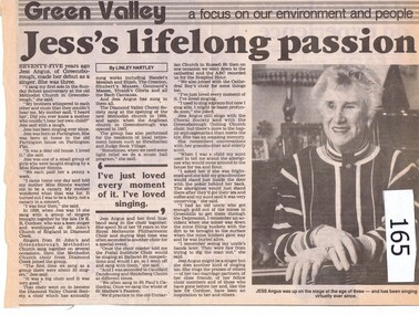 Newspaper Clipping, Diamond Valley Leader, Jess's lifelong passion, 26/09/1989