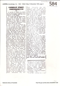 Newspaper clipping, Grimshaw Street Greensborough, 13/12/1935