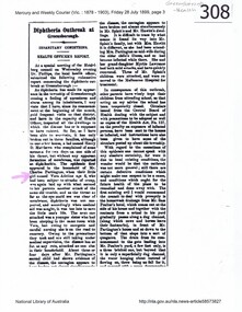 Newspaper Clipping, Diphtheria outbreak in Greensborough, 28/07/1899