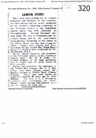 Newspaper clipping, Labour picnic, 27/01/1925