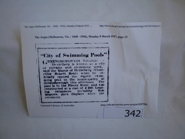 Newspaper clipping, City of swimming pools, 08/03/1937