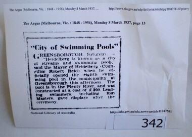 Article - Newspaper clipping, City of swimming pools, 08/03/1937