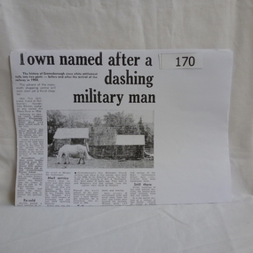 Newspaper clipping, Town named after a dashing military man, 1836o