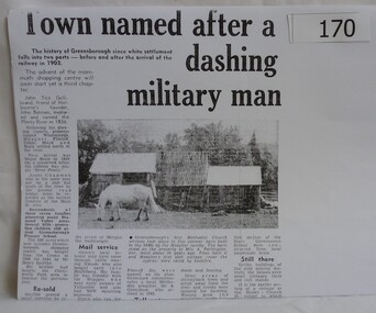 Newspaper - Newspaper clipping, Diamond Valley News, Town named after a dashing military man, 05/09/1978