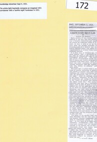 Newspaper clipping, Greensborough Ancient and Modern, 04/09/1931