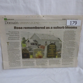 Newspaper clipping, The Age, Rose remembered as a suburb blooms, 19/02/2011