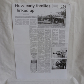 Article - Newspaper Clipping, Helen Gillman, How early families linked up: by Helen Gillman, 28/02/1984