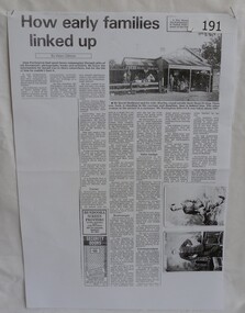 Article - Newspaper Clipping, Helen Gillman, How early families linked up: by Helen Gillman, 28/02/1984