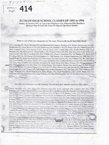 Document, Eltham High School Classmates of 1951 to 1954 - El7805, 1951-1954