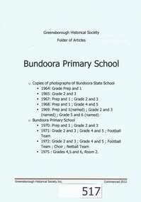 Folder, Bundoora Primary School Photographs, 1964-1975