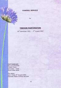Booklet, Funeral service for Trevor Partington, 09/08/2002