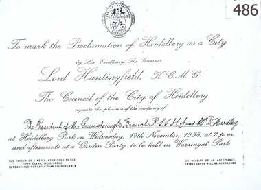 Invitation [copy], Invitation to the Proclamation of Heidelberg as a City, 1934, 14/11/1934