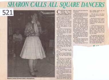 Newspaper clipping, Diamond Valley Leader, Sharon Calls All Square Dancers, 1970s