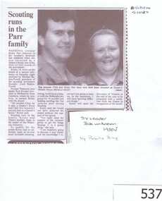 Newspaper Clipping, Scouting runs in the Parr family, 1990c