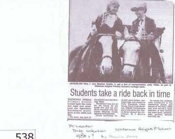 Newspaper clipping, Students take a ride back in time, 1980s