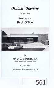 Program, Official Opening of the new Bundoora Post Office, 31/08/1973