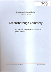 Folder, Greensborough Cemetery: list of burials, 1863o